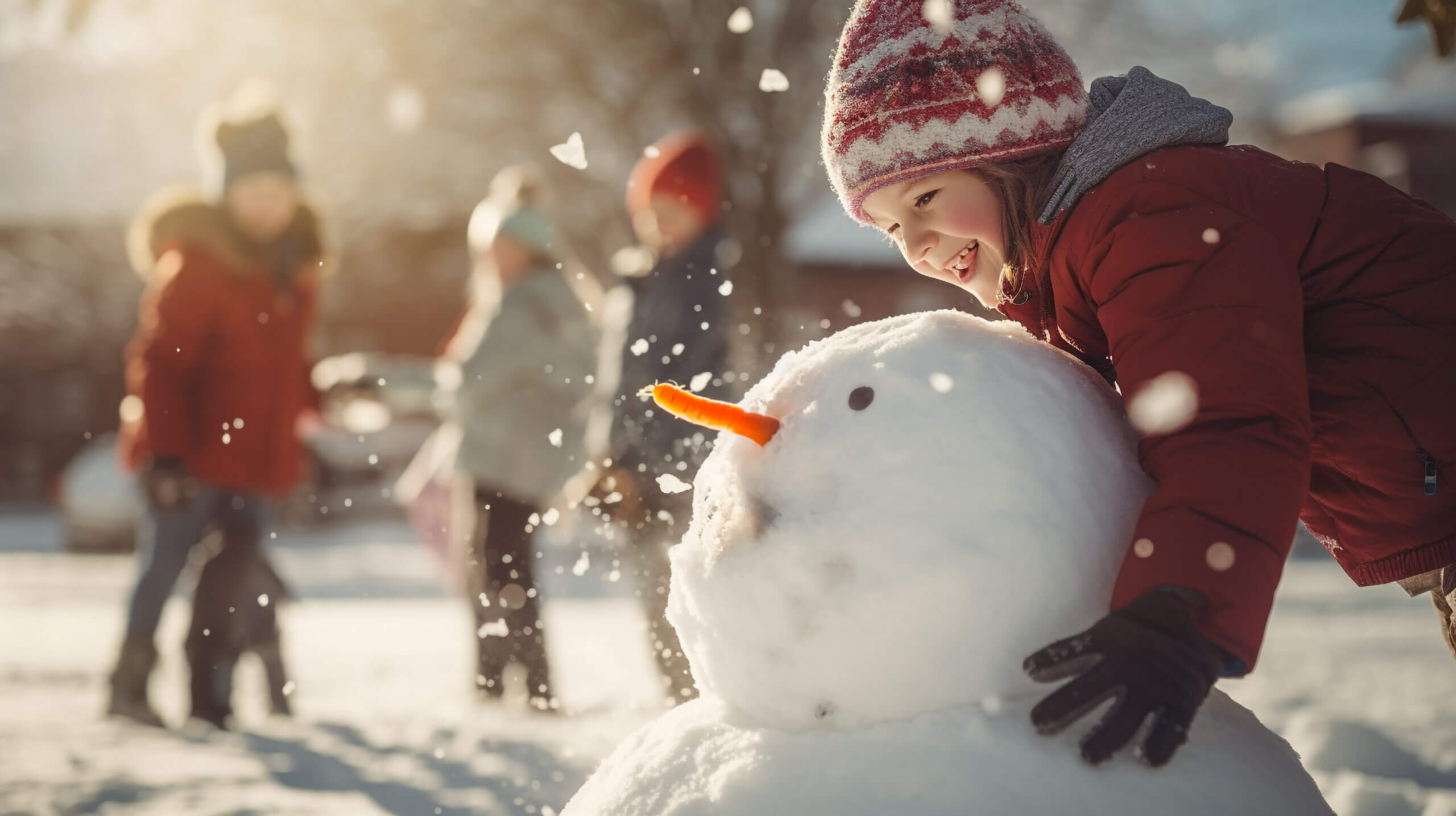 Group of children playing on snow in winter time, Created using generative AI tools.